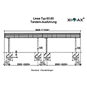 Ximax Carport LINEA Tandem 60 (9,8 x 2,7 m, Einfahrtshöhe: 2,2 m, Edelstahloptik, Schneelast: 75 kg/m²)