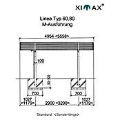 Ximax Carport LINEA M 60 (4,9 x 5,4 m, Einfahrtshöhe: 2,2 m, Edelstahloptik, Schneelast: 75 kg/m²)