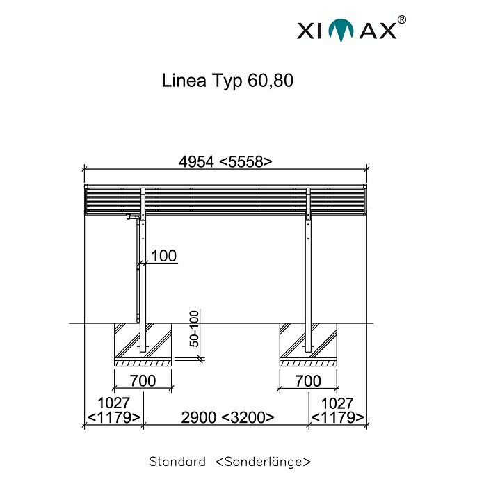 Ximax Carport x LINEA Edelstahloptik) T): 2,73 4,95 Dachüberstand m, x BAUHAUS Einzelcarport, inkl. | (Außenmaß 80 (B