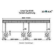 Ximax Carport LINEA Tandem 80 (9,8 x 2,7 m, Einfahrtshöhe: 2,2 m, Edelstahloptik, Schneelast: 100 kg/m²)