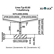 Ximax Carport LINEA Y 80 (4,9 x 5,4 m, Einfahrtshöhe: 2,2 m, Edelstahloptik, Schneelast: 100 kg/m²)