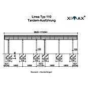 Ximax Carport LINEA Tandem 110 (9,8 x 2,7 m, Einfahrtshöhe: 2,2 m, Edelstahloptik, Schneelast: 137 kg/m²)