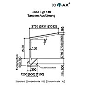 Ximax Carport LINEA Tandem 110 (9,8 x 2,7 m, Einfahrtshöhe: 2,2 m, Edelstahloptik, Schneelast: 137 kg/m²)