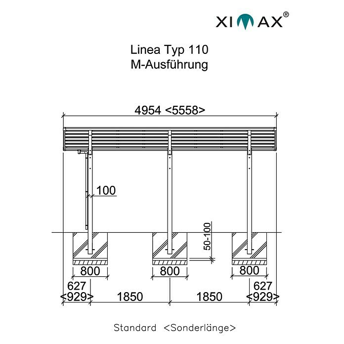 Ximax Carport LINEA M 1104,9 x 5,4 m, Einfahrtshöhe: 2,2 m, Edelstahloptik, Schneelast: 137 kg/m² Unknown