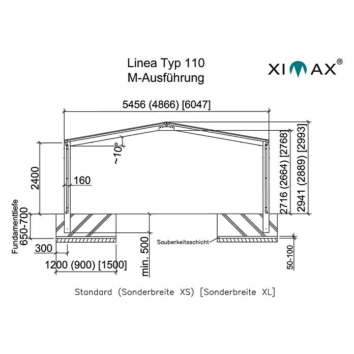 Ximax Carport LINEA M 1104,9 x 5,4 m, Einfahrtshöhe: 2,2 m, Edelstahloptik, Schneelast: 137 kg/m² Unknown