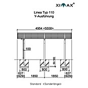 Ximax Carport LINEA Y 110 (4,9 x 5,4 m, Einfahrtshöhe: 2,2 m, Edelstahloptik, Schneelast: 137 kg/m²)