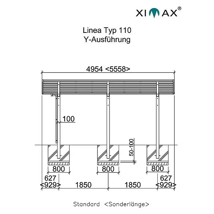 Ximax Carport LINEA Y 110 - Außenmaß inkl. Dachüberstand (B x T): 5,48 x 4,95 m, Doppelcarport, Edelstahloptik, Schneelast: 137 kg/m²