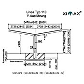 Ximax Carport LINEA Y 110 (4,9 x 5,4 m, Einfahrtshöhe: 2,2 m, Edelstahloptik, Schneelast: 137 kg/m²)