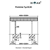 Ximax Carport Portoforte 60 (4,9 x 2,7 m, Einfahrtshöhe: Max. 2,2 m, Edelstahloptik, Schneelast: 75 kg/m²)