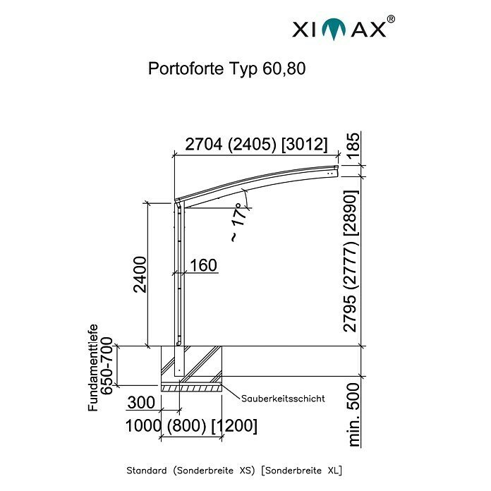 Einzelcarport, (B inkl. 60 Dachüberstand 75 4,95 2,7 (Außenmaß kg/m²) T): Ximax x Edelstahloptik, x Schneelast: | m, Carport BAUHAUS Portoforte