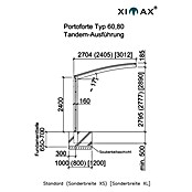 Ximax Carport Portoforte Tandem 60 (9,8 x 2,7 m, Einfahrtshöhe: Max. 2,2 m, Mattbraun, Schneelast: 75 kg/m²)