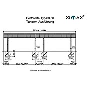 Ximax Carport Portoforte Tandem 60 (9,8 x 2,7 m, Einfahrtshöhe: Max. 2,2 m, Edelstahloptik, Schneelast: 75 kg/m²)