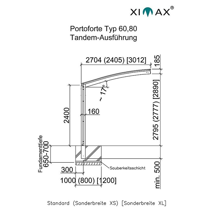 Ximax Carport Portoforte Tandem 60 (9,8 x 2,7 m, Einfahrtshöhe: Max. 2,2 m, Edelstahloptik, Schneelast: 75 kg/m²)