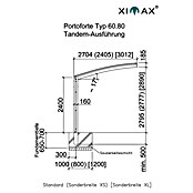 Ximax Carport Portoforte Tandem 60 (9,8 x 2,7 m, Einfahrtshöhe: Max. 2,2 m, Edelstahloptik, Schneelast: 75 kg/m²)