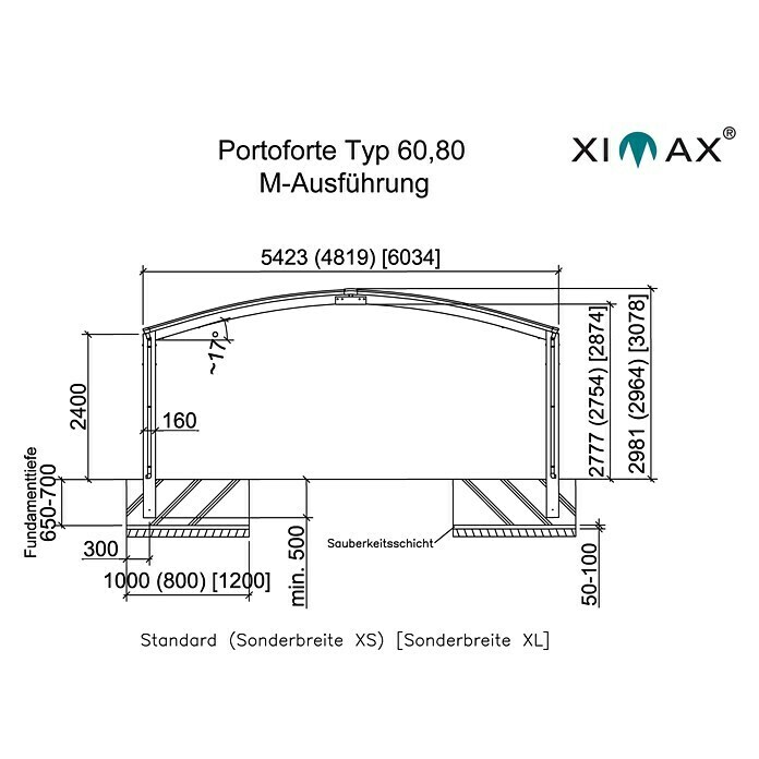 Ximax Carport Portoforte M 60 (4,9 x 5,4 m, Einfahrtshöhe: Max. 2,2 m, Mattbraun, Schneelast: 75 kg/m²)