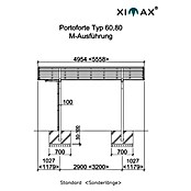 Ximax Carport Portoforte M 60 (4,9 x 5,4 m, Einfahrtshöhe: Max. 2,2 m, Edelstahloptik, Schneelast: 75 kg/m²)