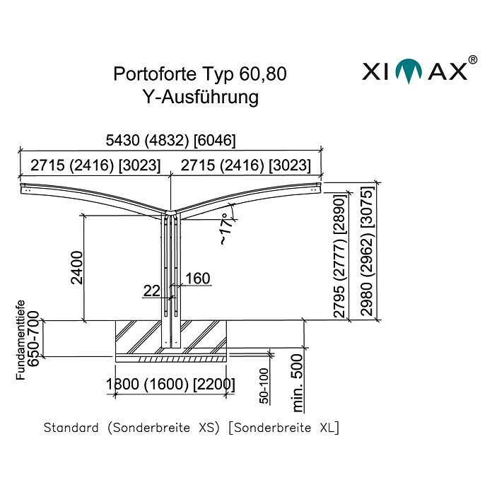 Ximax Carport Portoforte Y 60 (4,9 x 5,4 m, Einfahrtshöhe: Max. 2,2 m, Mattbraun, Schneelast: 75 kg/m²)