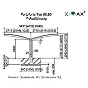 Ximax Carport Portoforte Y 60 (4,9 x 5,4 m, Einfahrtshöhe: Max. 2,2 m, Edelstahloptik, Schneelast: 75 kg/m²)