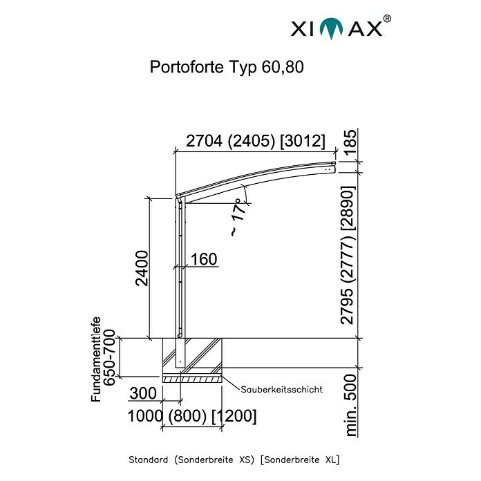 Ximax Carport Portoforte 80 (4,9 x 2,7 m, Einfahrtshöhe: Max. 2,2 m, Edelstahloptik, Schneelast: 100 kg/m²)