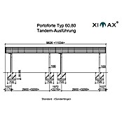 Ximax Carport Portoforte Tandem 80 (9,8 x 2,7 m, Einfahrtshöhe: Max. 2,2 m, Edelstahloptik, Schneelast: 100 kg/m²)