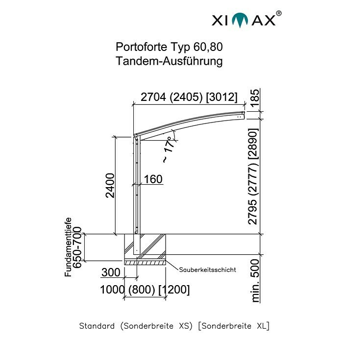 Ximax Carport Portoforte Tandem 80 (9,8 x 2,7 m, Einfahrtshöhe: Max. 2,2 m, Edelstahloptik, Schneelast: 100 kg/m²)