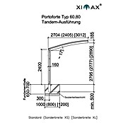 Ximax Carport Portoforte Tandem 80 (9,8 x 2,7 m, Einfahrtshöhe: Max. 2,2 m, Edelstahloptik, Schneelast: 100 kg/m²)