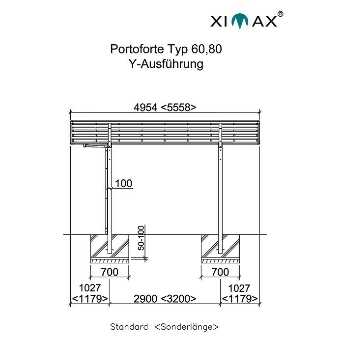 Ximax Carport Portoforte Y 80 (4,9 x 5,4 m, Einfahrtshöhe: Max. 2,2 m, Mattbraun, Schneelast: 100 kg/m²)