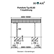 Ximax Carport Portoforte Y 80 (4,9 x 5,4 m, Einfahrtshöhe: Max. 2,2 m, Mattbraun, Schneelast: 100 kg/m²)