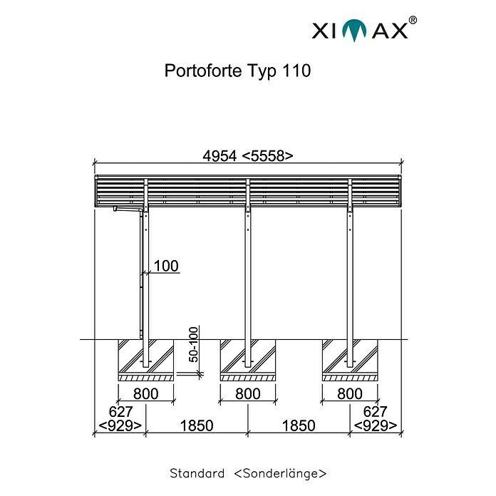 Ximax Carport Portoforte 110 (4,9 x 2,7 m, Einfahrtshöhe: Max. 2,2 m, Edelstahloptik, Schneelast: 137 kg/m²)