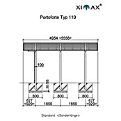 Ximax Carport Portoforte 110 (4,9 x 2,7 m, Einfahrtshöhe: Max. 2,2 m, Edelstahloptik, Schneelast: 137 kg/m²)