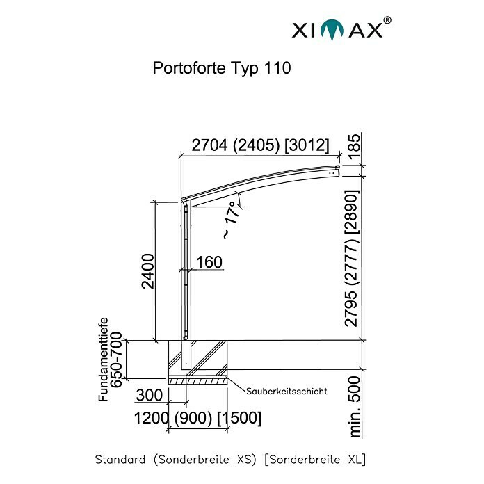 Ximax Carport Portoforte 110 (4,9 x 2,7 m, Einfahrtshöhe: Max. 2,2 m, Edelstahloptik, Schneelast: 137 kg/m²)