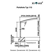 Ximax Carport Portoforte 110 (4,9 x 2,7 m, Einfahrtshöhe: Max. 2,2 m, Edelstahloptik, Schneelast: 137 kg/m²)