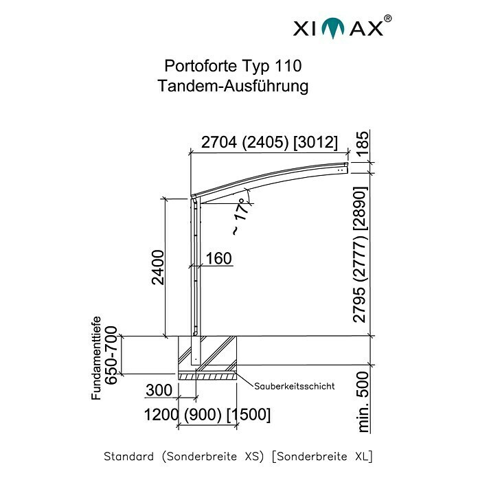 Ximax Carport Portoforte Tandem 110 (9,8 x 2,7 m, Einfahrtshöhe: Max. 2,2 m, Mattbraun, Schneelast: 137 kg/m²)