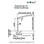 Ximax Carport Portoforte Tandem 110 (9,8 x 2,7 m, Einfahrtshöhe: Max. 2,2 m, Edelstahloptik, Schneelast: 137 kg/m²)