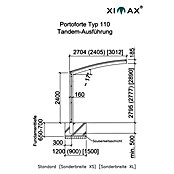 Ximax Carport Portoforte Tandem 110 (9,8 x 2,7 m, Einfahrtshöhe: Max. 2,2 m, Edelstahloptik, Schneelast: 137 kg/m²)