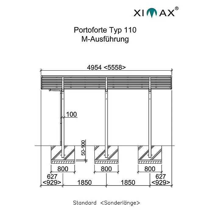 Ximax Carport Portoforte M 110 - Außenmaß inkl. Dachüberstand (B x T): 5,42 x 4,95 m, Doppelcarport, Mattbraun, Schneelast: 137 kg/m²
