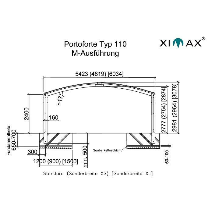 Ximax Carport Portoforte M 110 (4,9 x 5,4 m, Einfahrtshöhe: Max. 2,2 m, Mattbraun, Schneelast: 137 kg/m²)