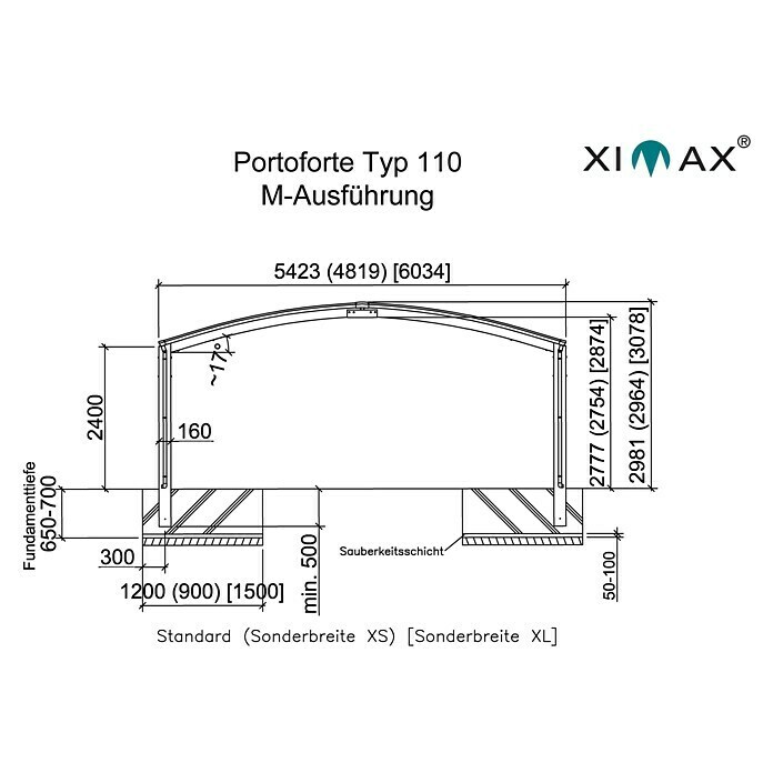 Ximax Carport Portoforte M 110 (4,9 x 5,4 m, Einfahrtshöhe: Max. 2,2 m, Edelstahloptik, Schneelast: 137 kg/m²)