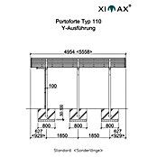 Ximax Carport Portoforte Y 110 (4,9 x 5,4 m, Einfahrtshöhe: Max. 2,2 m, Mattbraun, Schneelast: 137 kg/m²)