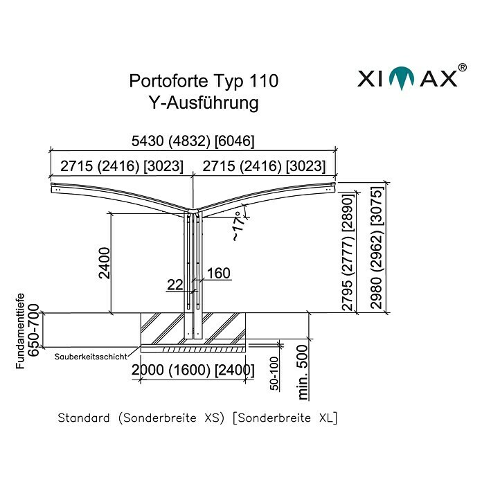 Ximax Carport Portoforte Y 110 (4,9 x 5,4 m, Einfahrtshöhe: Max. 2,2 m, Mattbraun, Schneelast: 137 kg/m²)
