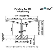 Ximax Carport Portoforte Y 110 (4,9 x 5,4 m, Einfahrtshöhe: Max. 2,2 m, Mattbraun, Schneelast: 137 kg/m²)