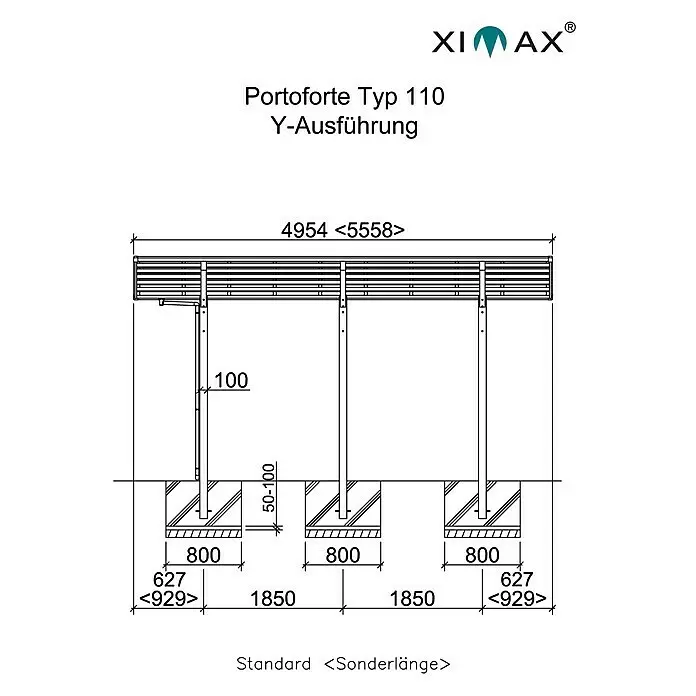 Ximax Carport Portoforte Y 110 - Außenmaß inkl. Dachüberstand (B x T): 5,43 x 4,95 m, Doppelcarport, Edelstahloptik, Schneelast: 137 kg/m²