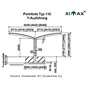 Ximax Carport Portoforte Y 110 (4,9 x 5,4 m, Einfahrtshöhe: Max. 2,2 m, Edelstahloptik, Schneelast: 137 kg/m²)