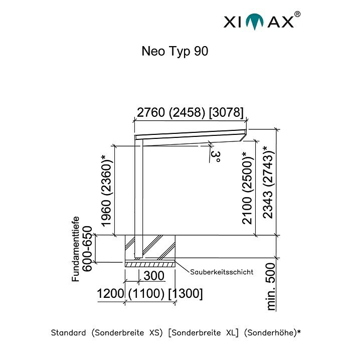 Ximax Carport Neo 90 (4,95 x 2,76 m, Einfahrtshöhe: 2,1 m, Schneelast: 112 kg/m²)