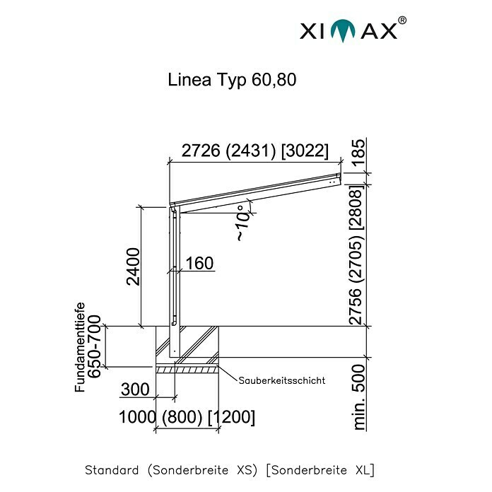 Ximax Linea Carport 80 (4,95 x 2,73 m, Einfahrtshöhe: 2,76 m, Schneelast: 100 kg/m²)