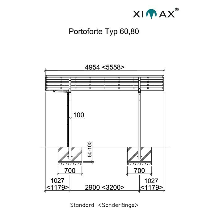 Ximax Portoforte Carport 80 (4,95 x 2,7 m, Einfahrtshöhe: 2,8 m, Schneelast: 100 kg/m²)