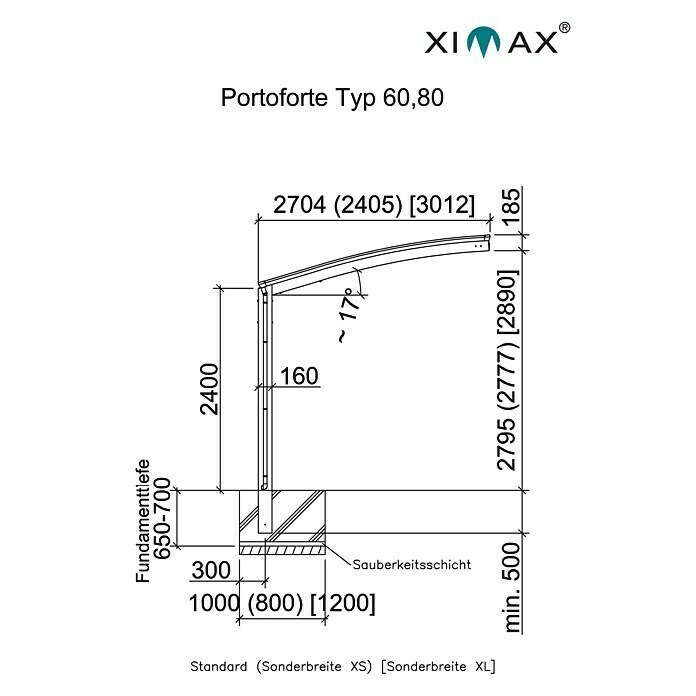 Ximax Portoforte Carport 80 (4,95 x 2,7 m, Einfahrtshöhe: 2,8 m, Schneelast: 100 kg/m²)