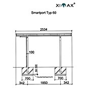 Ximax Smart Port Carport Typ 60 (L x B: 2,53 x 2,1 m, Einfahrtshöhe: 2,449 m)