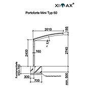 Ximax Portoforte Carport Typ 60 Mini (Außenmaß inkl. Dachüberstand (B x T):  2,01 x 2,54 m, Einzelcarport, Edelstahloptik) | BAUHAUS