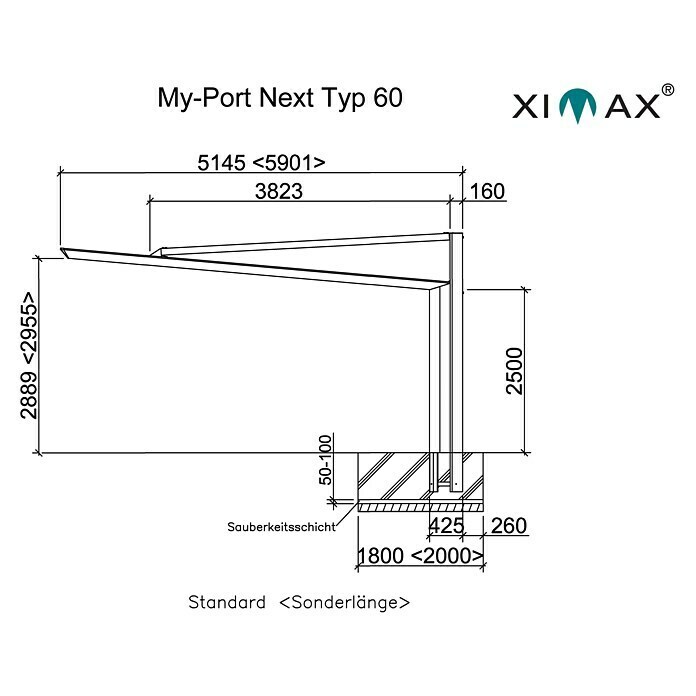 Ximax My-Port Next Carport Typ 60 (L x B: 5,14 x 2,33 m, Einfahrtshöhe: 2,489 m)